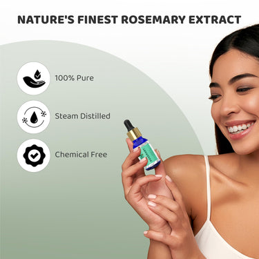 Rey Naturals Pure Rosemary Essential Oil For Hair Growth, Hairfall Control, Dandruff & Skin | Non Greasy Rosemary Oil for Skin, Body and Shiny Soft Hair | Hair Oil For Women & Men - 15ml